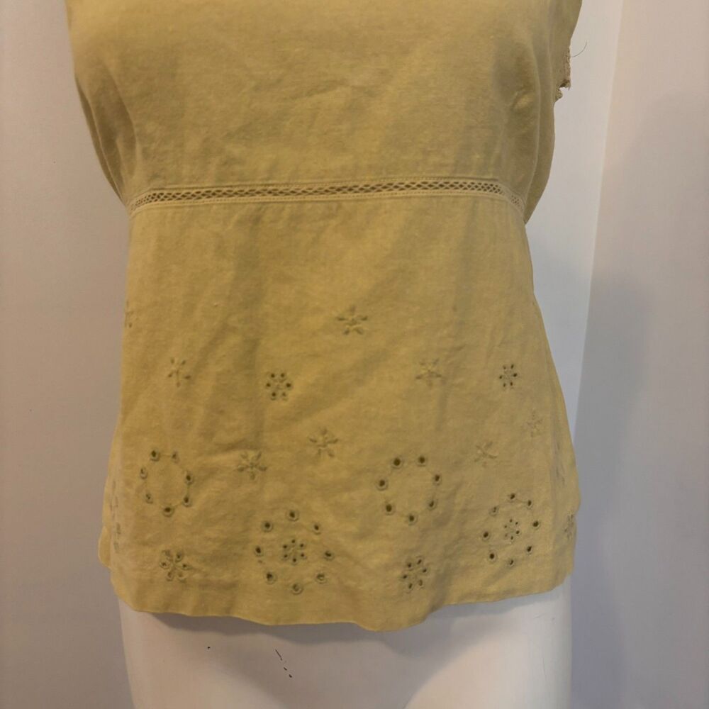 Norton Mcnaughton Petite XL Linen Blend Spring Green Chartreuse Eyelet Tank - Picture 2 of 7